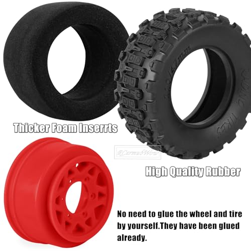 RC Truck Tires RC Wheels and Tires,12mm/14mm/17mm Hex RC Tires for 1/10 Slash 4×4 2WD,Arrm a Senton,Axia1 Red cat Rc 4wd,Off-Road Tire w/RC Wheels Hex,Red - color: Red(4pcs)