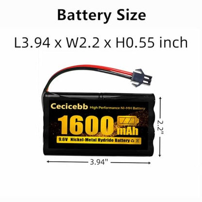 9.6V 1600mAh NI-MH Rechargeable Battery Pack with SM-2P for RC Car Boats Robots Vehicles Trucks 2 Pack with USB Charger Cable