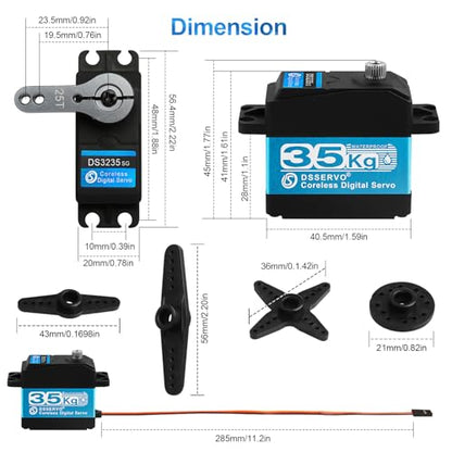 35KG High Torque RC Servo Digital Servo Waterproof Full Metal Gear Steering Servo with 25T Servo Horn Compatible with 1/8, 1/10, 1/12 RC Car Crawler Robot Control Angle 180°