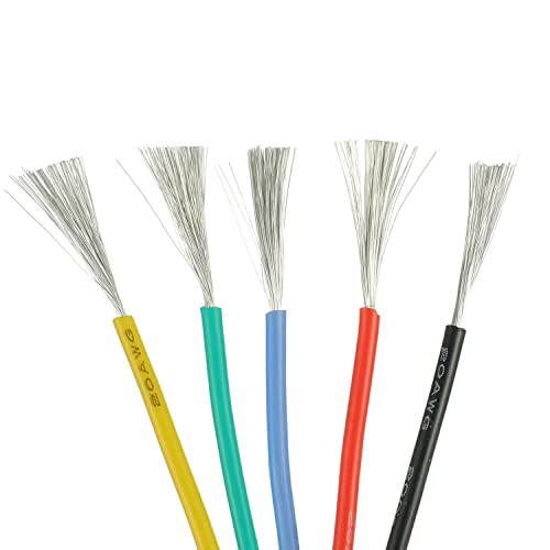 BOJACK 20 AWG Flexible Silicone Wire Electric Wire Hook up Wire Kit 300V Cables with Plus 20 φ3mm Heat Shrink Tubings and a Mini Wire Stripper(5 Colors 19.69Ft Each Color, 20AWG) - size: 20 AWG Silikondraht