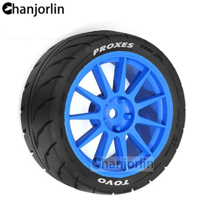 1/10 RC On Road Racing Tires and Wheels 12mm Hex OD 2.72'' RC Rally Street Tyres for 1:10 Scale Touring Drift Car Tamiya TT01 TT02 XV01 TA06 A959 PTG2 HPI KYOSHO HSP Traxxas 4PCS (Blue) - color: Blue