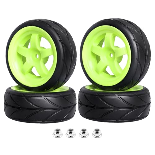 Pre-Glued OD 2.56" 12mm Hex Wheels Rims and Rubber Tires for Traxxas Tamiya HPI HSP Redcat RC 1/10 On Road Racing Car, Set of 4 (Color I) - color: Color I