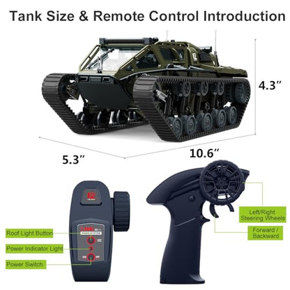 RC Tank All Terrain Army Truck for Kids - 2.4G Fully Proportional Remote Control Military Vehicle with 2 Batteries, Rock Crawler 4WD 360°Rotating Drifting Car with Cool Lights, Great Gift for Boys