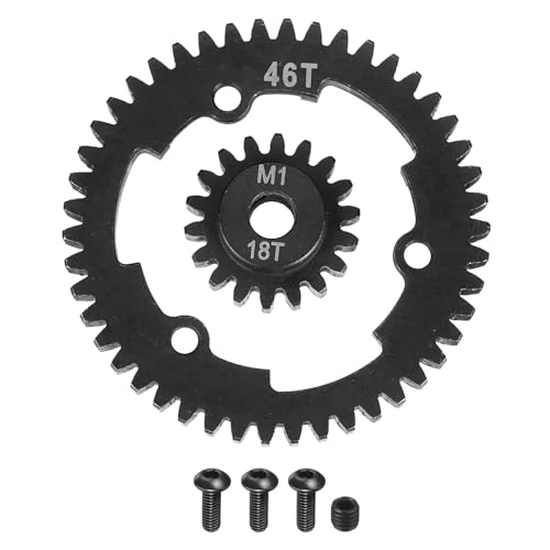 MECCANIXITY M1 Hardened Steel Spur Gear, 46T/18T 5mm Shaft Hardened Steel Upgrades Main Spur Gear for Brushless Brush Motor Model Car (Pack of 2, Black) - size: 46T/18T