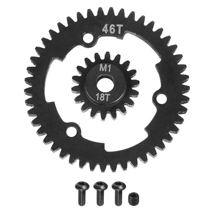 MECCANIXITY M1 Hardened Steel Spur Gear, 46T/18T 5mm Shaft Hardened Steel Upgrades Main Spur Gear for Brushless Brush Motor Model Car (Pack of 2, Black) - size: 46T/18T