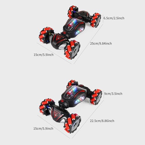 HUIOP Stunt Car 2.4GHz Car Spray Car with Function Lateral Movement,Breathing Light,Deformation,Double-Sided Driving,Wrist Watch-Dual - color: Green, size: 1 battery