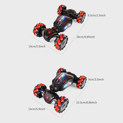 HUIOP Stunt Car 2.4GHz Car Spray Car with Function Lateral Movement,Breathing Light,Deformation,Double-Sided Driving,Wrist Watch-Dual - color: Green, size: 1 battery
