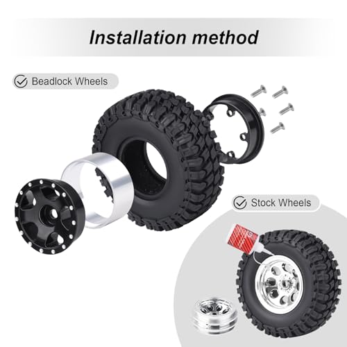 Hobbypark Soft Rubber SCX24 Tires 1.0 Rock Crawler for 1/18 TRX4M Axial SCX24 Gladiator Bronco C10 JLU Deadbolt B17 Betty 1/18 1/24 RC Crawler Car, 4PCS (52x20mm) - style: Type D