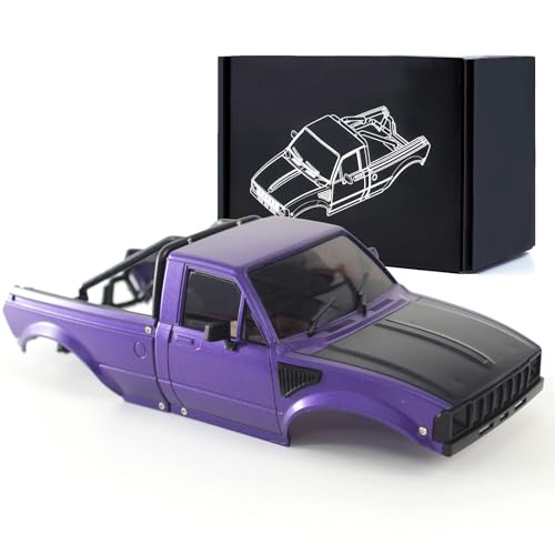 1/24 Pickup Truck Hard Body with Rear Cage Frame Wheelbase 133mm for 1/24 RC Crawler Axial SCX24 Bronco/Wrangler/C10/Base Camp Shell Upgrade (Purple Black) - color: Purple Black