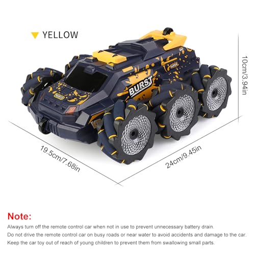 6WD Remote Control Car, 2.4GHz Gesture Sensing RC Stunt Car with Spray, Lights & Music, 360° Rotation RC Cars Chirstams Gifts (Yellow) - color: Yellow