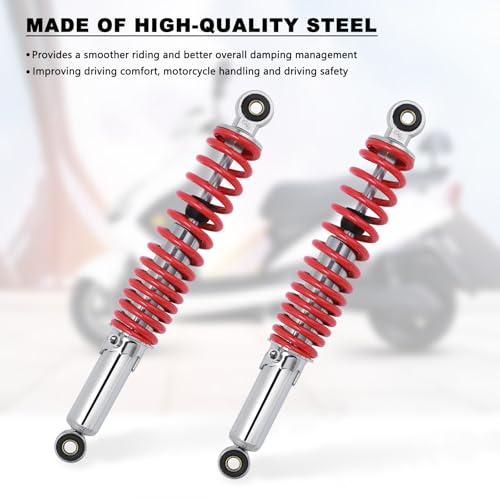 Minho Dual Rear Shock Absorbers with Adjustable Spring Preload in Heavy Iron Material Compatible with Chinese GY6 4-Stroke Engine Taotao ATV Go Kart,Red Color,330MM Length - size: 330mm