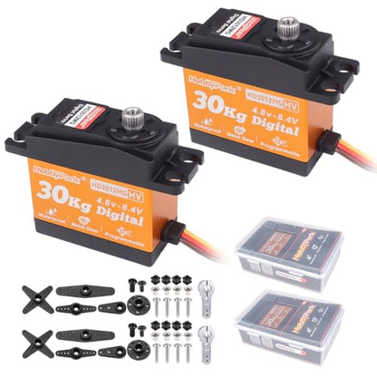 HobbyPark Pack of 2 Waterproof 30kg Servo High Torque RC Steering Servo Metal Gear All Stainless Steel for 1/12 1/8 1/10 RC Car Crawler Truck Buggy Robotics 5V-8.4V High Volt, Control Angle 180°