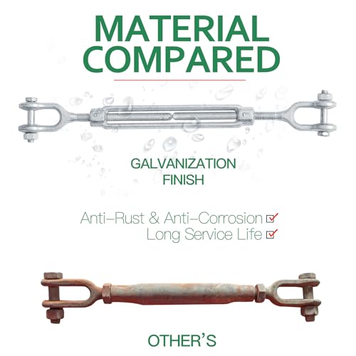 5/16" Jaw Jaw Turnbuckle Galvanized Jaw and Jaw Turnbuckle, Jaw Jaw Closed Body Marine Turnbuckle Jaw, 2500lbs Working Load Limit, Durable for Wire Rope Cable (5/16" x 4-1/2") - style: Jaw & Jaw-5/16 x 4-1/2