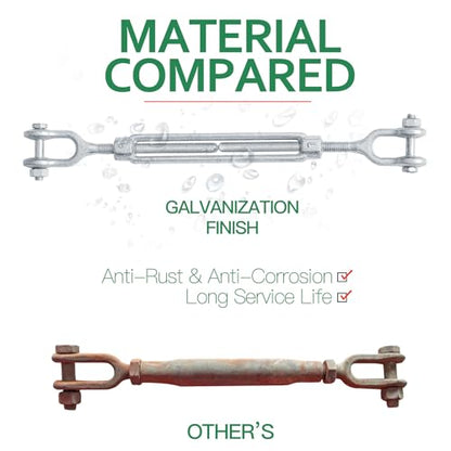 5/16" Jaw Jaw Turnbuckle Galvanized Jaw and Jaw Turnbuckle, Jaw Jaw Closed Body Marine Turnbuckle Jaw, 2500lbs Working Load Limit, Durable for Wire Rope Cable (5/16" x 4-1/2") - style: Jaw & Jaw-5/16 x 4-1/2