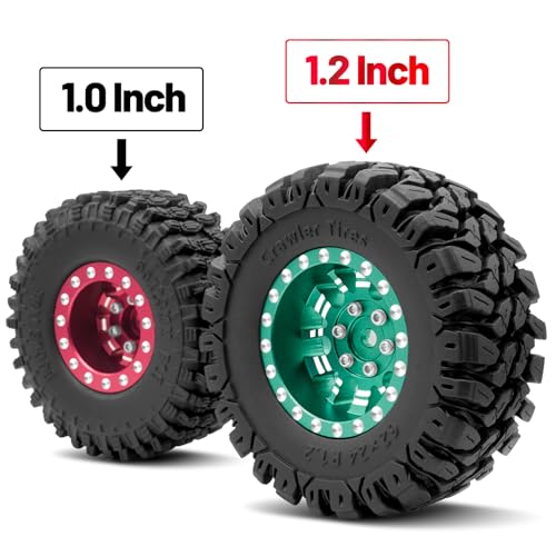 OGRC 1.0 Plus (1.2 Inches) Beadlock Wheels 7mm Negative Offset Wheel Rims Super Soft Sticky Tires for TRX4M SCX24 FCX24 AX24 1/24 1/18 RC Crawler Car - 62 * 24mm (Dark Green) - color: Dark Green