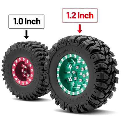 OGRC 1.0 Plus (1.2 Inches) Beadlock Wheels 7mm Negative Offset Wheel Rims Super Soft Sticky Tires for TRX4M SCX24 FCX24 AX24 1/24 1/18 RC Crawler Car - 62 * 24mm (Dark Green) - color: Dark Green