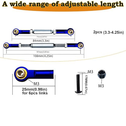 2PCS Stainless Steel Turnbuckles with Rod Ends for Rustler 4X4/2WD,84-108mm Tie Rods with Spacers Fit for 1/10 Traxxas Slash 2WD,Stampede VXL,Rustler 4X4 VXL,Hoss 4X4,RC Car Hops Up Parts,Dark Blue - color: Dark Blue