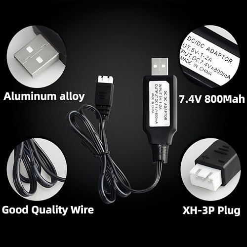 SCX24 Lipo Battery 7.4V 1200mAh Lipo Battery 2S 35C with PH2.0 & JST Plug for WLtoys A949 A959 A969 A979 K929 RC Truck and 1/10 1/16 1/18 1/24 RC Cars with USB Charger Cable