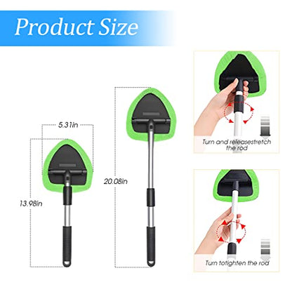 Windshield Cleaning Tool, Car Window Cleaner with Extendable Long Handle and 4 Washable Reusable Microfiber Pads, Auto Interior Exterior Glass Wiper Cleaning Kit Universal for Office and Home (Green) - color: Green
