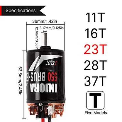 INJORA 550 Brushed Motor Waterproof 3-Slot 23T Motor for 1/10 Scale RC Car Crawler Truck Buggy Axial SCX10 AXI03007 JL 90046 TRX4 TRX6 (INM09) - size: 23T