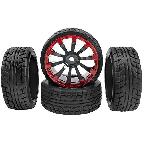 1/10 RC Drift Tire Hard Plastic Tires & 12mm Hex Hub Wheel Rims Compatible with Traxxas HSP Tamiya Kyosho Himoto HPI Redcat MST 1/10 On-Road RC Drift Drifting Car (Style1)