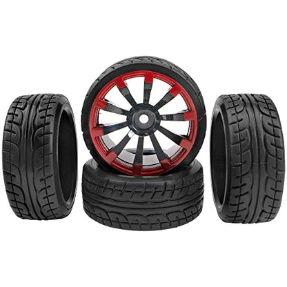1/10 RC Drift Tire Hard Plastic Tires & 12mm Hex Hub Wheel Rims Compatible with Traxxas HSP Tamiya Kyosho Himoto HPI Redcat MST 1/10 On-Road RC Drift Drifting Car (Style1)