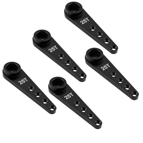 5pcs Aluminum 25T Servo Horn 37mm M2.5 Threads Metal 25 Teeth Extension Steering Arm Compatible with Futaba Savox Power Servos RC Car Truck - color: Black