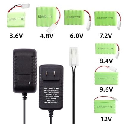9.6V 8.4V 7.2V Intelligent Battery Charger KET-2P Standard-Tamiya Connector with TRX/Traxxas Cable for 2.4V-12V(2S-10S) NiMH NiCd RC Car/Airsoft Battery Pack Charger