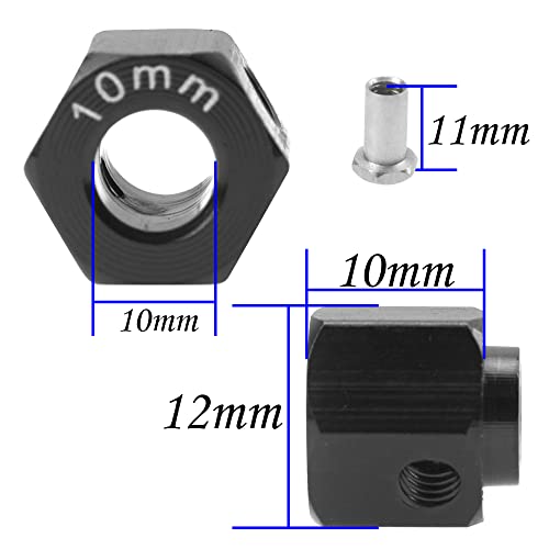 ShareGoo Aluminum RC 12mm Hex Extended Wheel Hex Hub Extension 10mm Offset Spacers Compatible with Traxxas TRX4 TRX6 1/10 RC Crawler (10mm, Black) - color: Black, size: 10mm