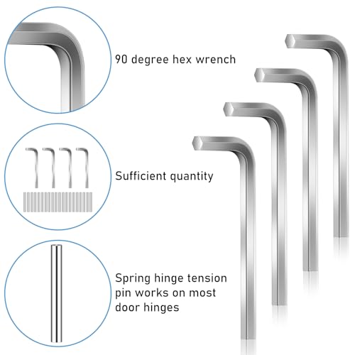 Spring Hinge Tension Pin Replacement Kit, Includes 20 Stainless Steel Shelf Pins and 4 Pieces Hex Wrenches, Metal Dowel Pegs Shelf Support Pins Kit for Automatic Closing of Door Hinges on Garage Doors
