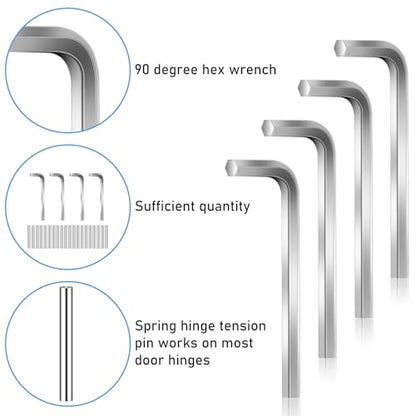 Spring Hinge Tension Pin Replacement Kit, Includes 20 Stainless Steel Shelf Pins and 4 Pieces Hex Wrenches, Metal Dowel Pegs Shelf Support Pins Kit for Automatic Closing of Door Hinges on Garage Doors