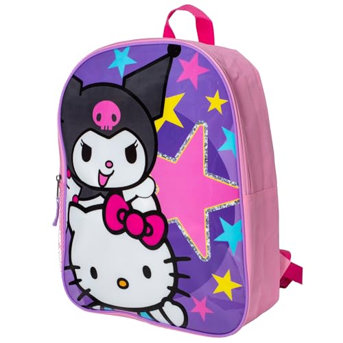 AI ACCESSORY INNOVATIONS Sanrio's Hello Kitty & Kuromi Kids Backpack, Elementary School Girls Book Bag, Purple & Pink - color: Hello Kitty and Kuromi