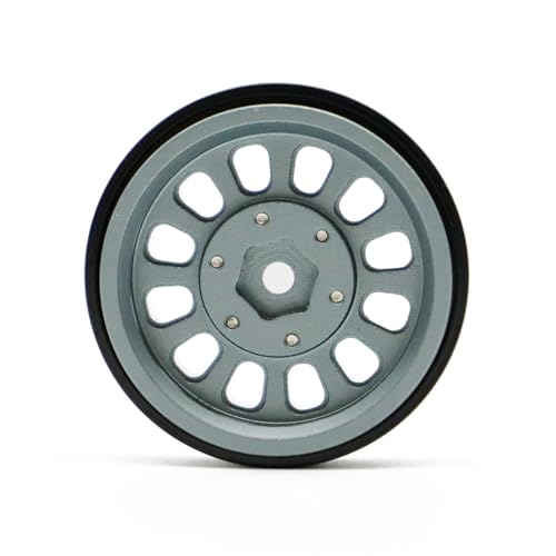 1.3” Brass Beadlock Wheels, -5.40mm Offset CNC 7 mm Hex Rims for 1/18 1/24 RC Crawler TRX4M, Axial SCX24 AX24, Redcat Ascent-18, FMS FCX24, 4 pcs, Gunmetal Gray - color: Gunmetal-gray