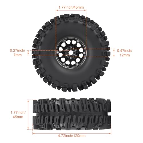 120mm 4.72'' Tall 1.9 Mud Slingers Tires Good Grip and 1.9 Beadlock Wheels Aluminum 1.9 Beadlocks for FCX10 TRX4 Axial SCX10 II UTB18 Capra Redcat Gen8 Gen7 VS4-10 1/10 RC Crawler (Color F) - color: Color F