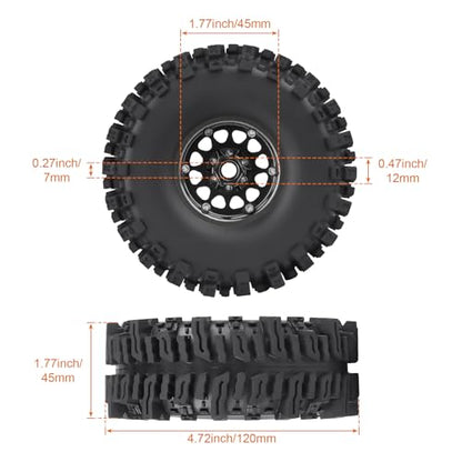120mm 4.72'' Tall 1.9 Mud Slingers Tires Good Grip and 1.9 Beadlock Wheels Aluminum 1.9 Beadlocks for FCX10 TRX4 Axial SCX10 II UTB18 Capra Redcat Gen8 Gen7 VS4-10 1/10 RC Crawler (Color F) - color: Color F