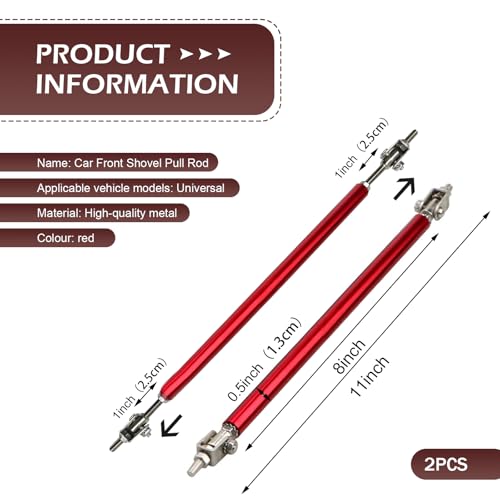 2 PCS Front Bumper Lip Strut Rod, Adjustable 7.87"-10.83" Stainless Steel Bumper Lip Splitter Diffuser Strut Rod, Automotive Reinforcement Tie Bar, Universal for Most Cars (Red) - color: Red