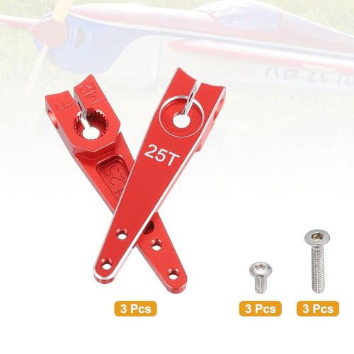 MECCANIXITY Aluminum Alloy 1.25 inch 25T Steering Servo Arm Horn Red for Car/Boat/Airplane Boat Accessories Pack of 3 - color: Red