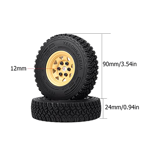 4PCS/Set 1.55 Inch Beadlock Metal Wheel Rim Rubber Tires Compatible with 1/10 RC Crawler Car Axial AX90069 D90 TF2 Tamiya CC01 LC70 (Yellow) - color: Yellow
