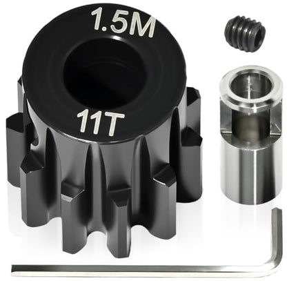 M1.5 11T Pinion Gear 8mm Bore with 8mm to 5mm Shaft Adapter Sleeve, Chromium Steel Motor Gear with Set Screw & Hex Key for Traxxas ARRMA Losi 1/5 1/8 RC Cars - size: 11T