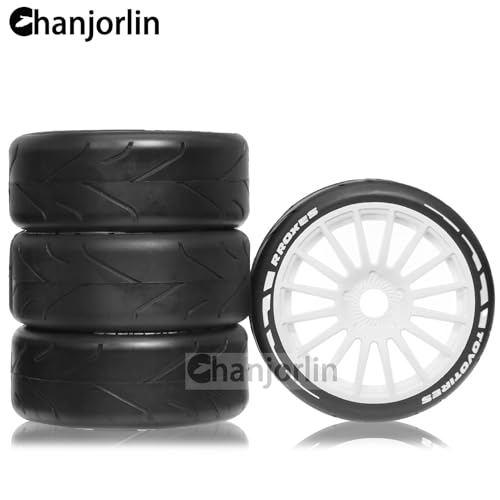 1/8 1/7 RC On Road Racing Rubber Tires OD 4.05" & Hard Plastic Street Wheels 17mm Hex for 1:8 1:7 Touring Rally Drift Car Tamiya HPI WR8 HSP ARRMA KM WRC C3 Kyosho GT2 Upgrade Part 4PCS