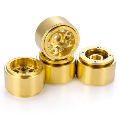 1.0 Plus RC Beadlock Brass Wheel Hub 60g/pcs 1.26 Inch Beadlock Wheels Negative Offset Wheel Rims for Axial SCX24 TRX4M FCX24 Redcat Ascent-18 1/24 1/18 RC Crawler, 4PCS/Set