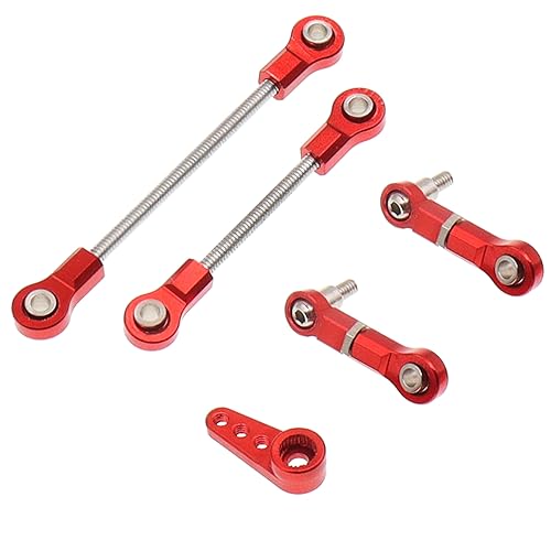 5PCS Metal Front Steering Link Rod Servo Link Linkages with 28T Servo Arm Compatible with WLtoys 1/28 284131 K969 k979 k989 k999 P929 RC Car Upgrades Parts(Red) - color: Red