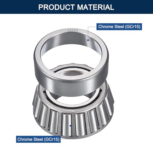 2 Pack 33208 Tapered Roller Bearing Cone and Cup Set | 40mm Bore 80mm OD 32mm Cup Width, Chrome Steel Taper Bearings Set, ABEC-3 - size: 33208