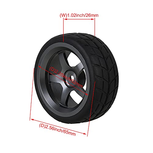 Mxfans 4Pcs 1:10 RC On-Road Wheels Grey 5-Spoke Alloy Rims | Black square pattern rubber tyres. For 1:10 RC on-road racing. Durable, great grip and handling.