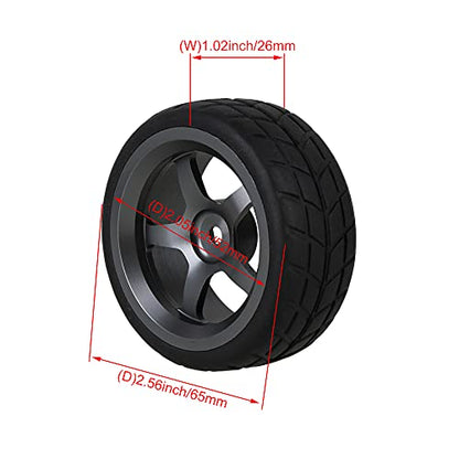 Mxfans 4Pcs 1:10 RC On-Road Wheels Grey 5-Spoke Alloy Rims | Black square pattern rubber tyres. For 1:10 RC on-road racing. Durable, great grip and handling.