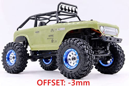 Adjustable Offset RC 1.0 Wheels and Tires, 1/24 Tires & Heavy 1.0 Beadlock Wheels Blue Silver for 1:24 RC Crawler Axial SCX24 90081 AXI00001 & Other 1/24 Crawler Truck,(4-Pack, Assembled) - color: Blue & Silver