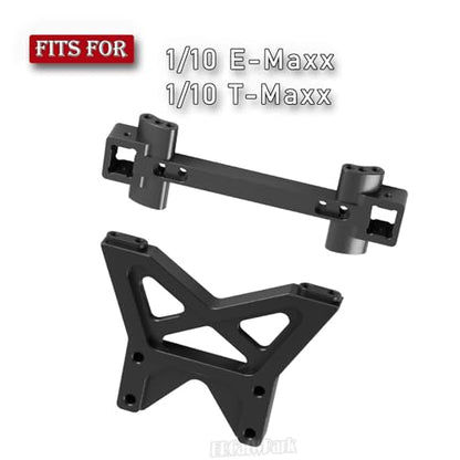 RC Front Rear Shock Tower Shock Mounts Upgrades Part for 1/10 E-MAXX T-Maxx,2PCS Aluminum Shock Tower Shock Hops up,Black,Replace Part #4917R - color: Black - (Shock Mounts)