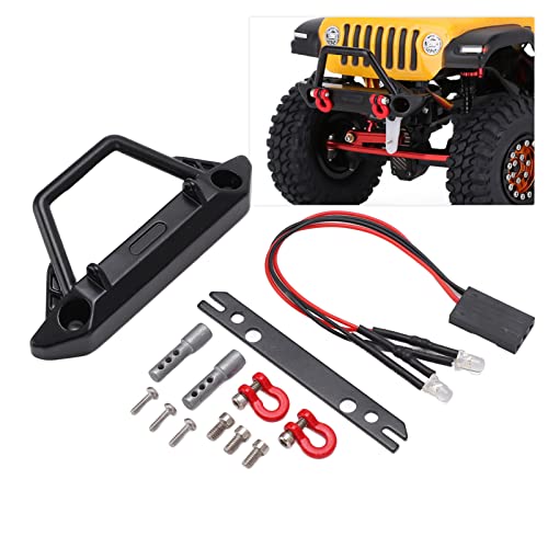 RC Front Bumper Set, RC Metal Bumper High Hardness Remote Control Car Front Bumper with 2 LED Headlights for SCX24 1/24 RC Car Crawler Scx24 Bumper