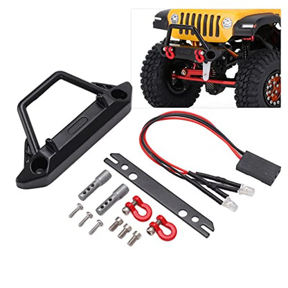 RC Front Bumper Set, RC Metal Bumper High Hardness Remote Control Car Front Bumper with 2 LED Headlights for SCX24 1/24 RC Car Crawler Scx24 Bumper