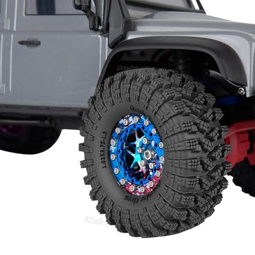 RC 1.3" Beadlock Wheel Tires Set/RC Wheels and Rim for 1/18 1/24 Trx4m SCX24 FCX24 RC Crawler Car,Aluminum 1.3 Wheel Rim Soft Rubber Tires w/Wheels Ring,Colorful - color: Colorful- (Wheel Tires)